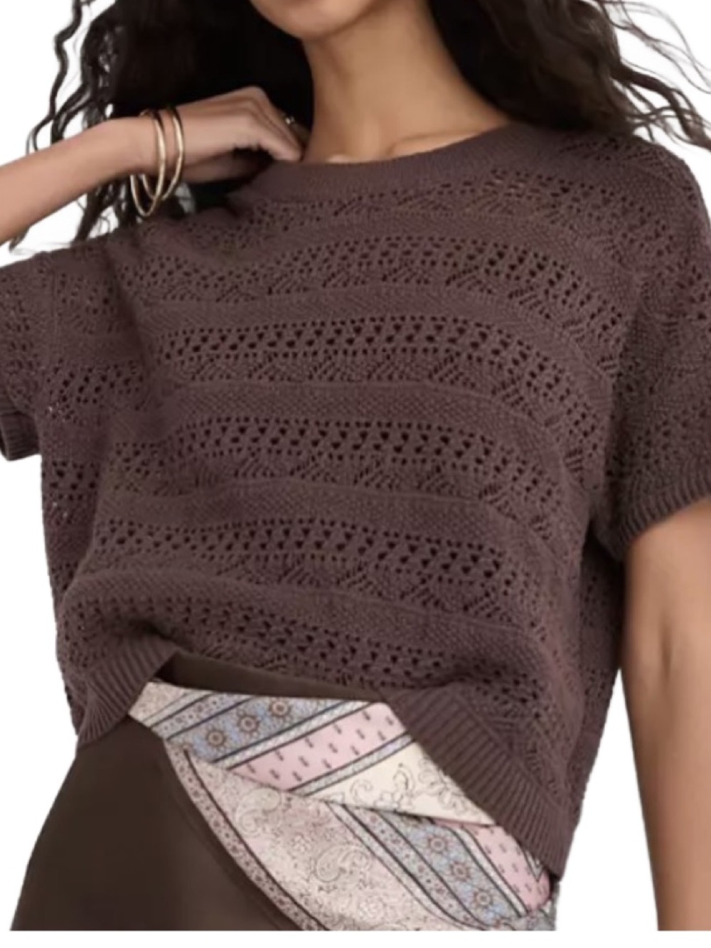 The Loft Pointella Relaxed Sweater Tee MED NWT